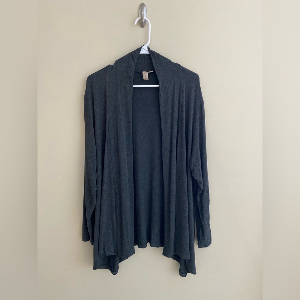 EUC Misia Charcoal Gray Jersey Knit Open Front Lightweight Cardigan size 2x